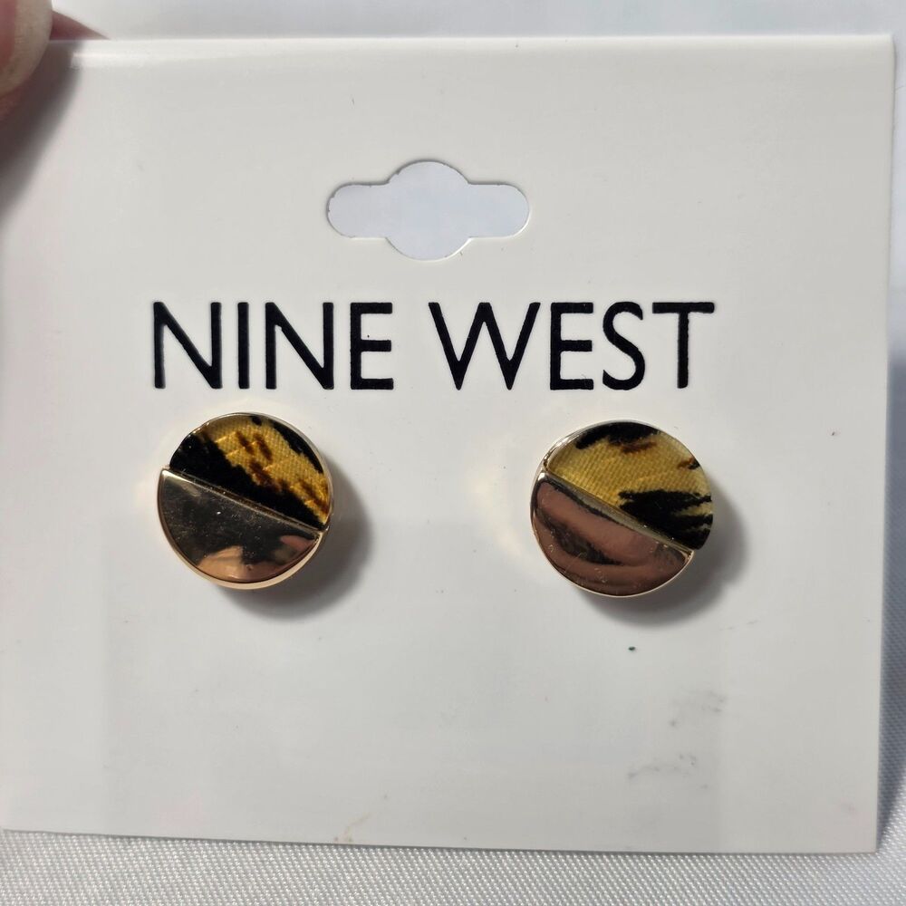 Nine West Gold-Tone Stud Earrings Circular Design Half Tortoise Shell Design